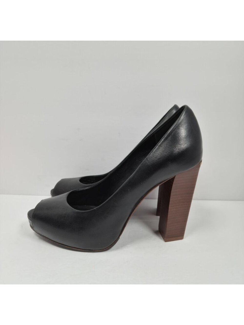 Tory Burch Cantrelle Women's Black Leather Peep-Toe Platform Heels Size 9M - Picture 2 of 9